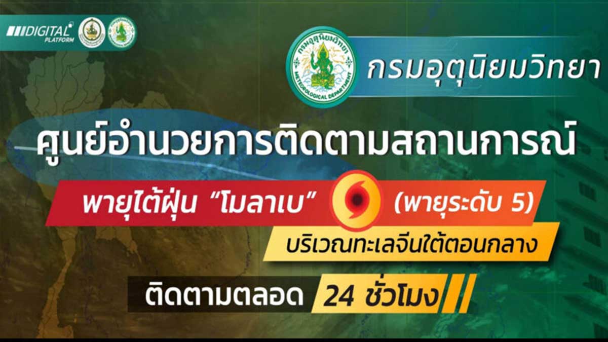 มาอีกลูก พายุใต้ฝุ่น “โมลาเบ” (พายุระดับ 5) ฝนตกหนัก น้ำท่วมฉับพลัน เข้าไทย 28-30 ต.ค. นี้