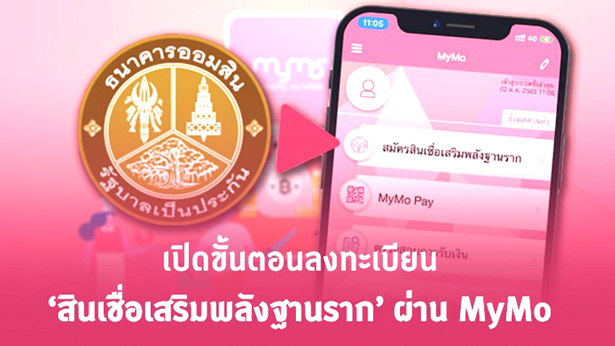 แนะนำขั้นตอนสมัคร "สินเชื่อเสริมพลังฐานราก" ผ่านแอพพลิเคชั่น MyMo วงเงิน 5 หมื่นบาท ไม่ต้องมีคนค้ำ