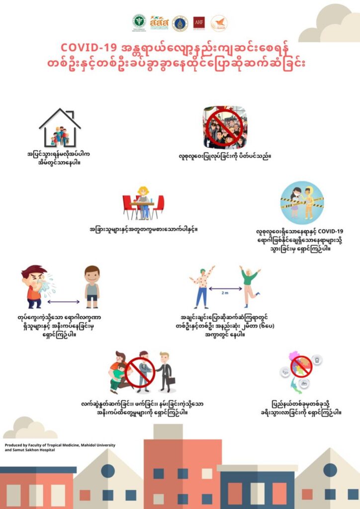 สื่อ 5 ภาษา แนะนำการเว้นระยะห่างทางสังคม เพื่อลดเสี่ยง COVID-19 , Social distancing for decreasing risk of COVID-19