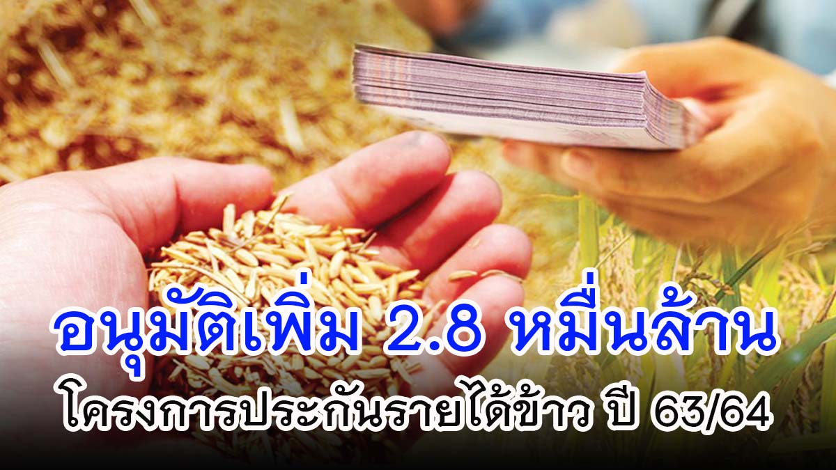 ครม. ได้อนุมัติเงินเพิ่ม 2.8 หมื่นล้าน โครงการประกันรายได้เกษตรกรผู้ปลูกข้าว ปี 63/64 เพื่อช่วยเหลือพี่น้องชาวนาอย่างทั่วถึง