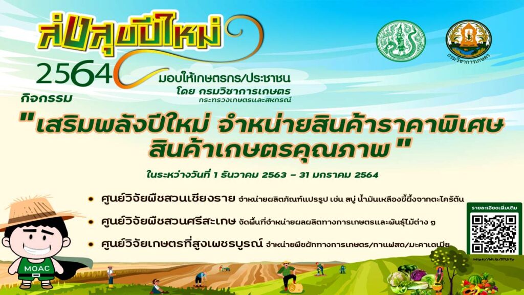 "เสริมพลังปีใหม่ จำหน่ายสินค้าราคาพิเศษ สินค้าเกษตรคุณภาพ" ส่งความสุขปีใหม่ มอบให้เกษตรกร ระหว่างวันที่ 1 ธ.ค. 63 – 31 ม.ค. 64