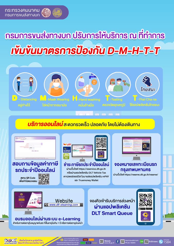 กรมการขนส่งทางบก ปรับการให้บริการ ใช้บริการออนไลน์ สะดวก รวดเร็ว ปลอดภัย โดยไม่ต้องเดินทางมา เพราะห่วงใยประชาชนจากสถานการณ์ COVID-19 