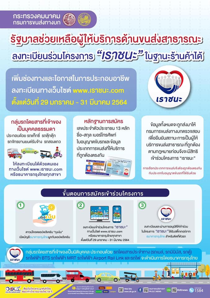 รัฐบาลช่วยเหลือผู้ให้บริการด้านขนส่งสาธารณะ ลงทะเบียนร่วมโครงการ “เราชนะ” ในฐานะร้านค้าได้