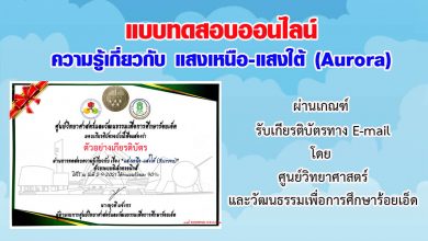 แบบทดสอบออนไลน์ ความรู้เกี่ยวกับ แสงเหนือ-แสงใต้ (Aurora) ผ่านเกณฑ์รับเกียรติบัตรทาง E-mail