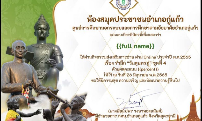 แบบทดสอบออนไลน์ เรื่อง รำลึก"วันสุนทรภู่" ผ่านเกณฑ์รับเกียรติบัตรทาง E-mail