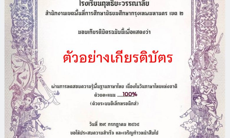 แบบทดสอบออนไลน์ เรื่อง “ ความรู้เกี่ยวกับเรื่องคำไวพจน์ และคำที่มีความหมายใกล้เคียงกัน ” ผ่านเกณฑ์รับเกียรติบัตรทาง E-mail