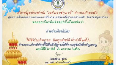 แบบทดสอบออนไลน์ เรื่อง “ วันครู ” (Teachers’ Day) ผ่านเกณฑ์รับเกียรติบัตรทาง E-mail