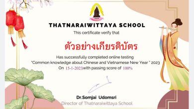 แบบทดสอบออนไลน์ เรื่อง “ เทศกาลตรุษจีน ” ผ่านเกณฑ์รับเกียรติบัตรทาง E-mail