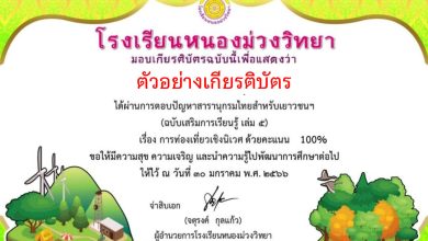 แบบทดสอบออนไลน์ เรื่อง "การท่องเที่ยวเชิงนิเวศ" ผ่านเกณฑ์รับเกียรติบัตรทาง E-mail