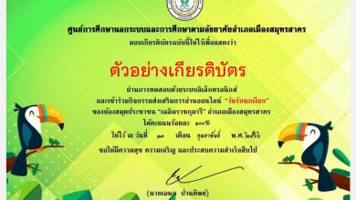 แบบทดสอบออนไลน์ เรื่อง วันรักนกเงือก โดยห้องสมุดประชาชน"เฉลิมราชกุมารี"อำเภอเมืองสมุทรสาคร ผ่านเกณฑ์รับเกียรติบัตรทาง E-mail