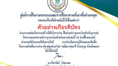 แบบทดสอบออนไลน์ เรื่อง สารานุกรมไทยสำหรับเยาวชนฯ เล่มที่ 42 (หนังตะลุง) จัดทำโดย ห้องสมุดประชาชน "เฉลิมราชกุมารี" อำเภอจุน ผ่านเกณฑ์รับเกียรติบัตรทาง E-mail