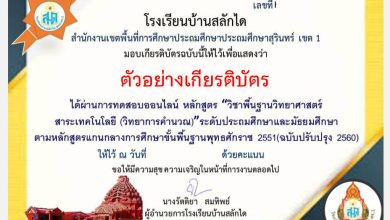 แบบทดสอบออนไลน์ หลักสูตร “วิชาพื้นฐานวิทยาศาสตร์สาระเทคโนโลยี (วิทยาการคำนวณ)”ระดับประถมศึกษาและมัธยมศึกษาตามหลักสูตรแกนกลางการศึกษาขั้นพื้นฐานพุทธศักราช 2551(ฉบับปรับปรุง 2560) จัดทำโดยโรงเรียนบ้านสลัดไต สพป.สุรินทร์ เขต 1 ผ่านเกณฑ์รับเกียรติบัตรทาง E-mail