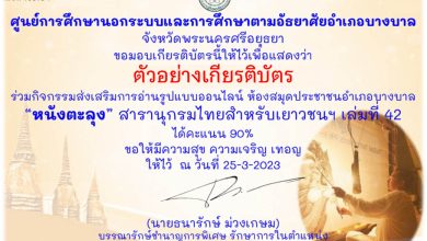 แบบทดสอบออนไลน์ เรื่อง "หนังตะลุง" สารานุกรมไทยสำหรับเยาวชน  โดยพระราชประสงค์ในพระบาทสมเด็จพระบรมชนกาธิเบศร มหาภูมิพลอดุลยเดชมหาราช บรมนาถบพิตร เล่ม 42 จัดทำโดย ห้องสมุดประชาชนอำเภอบางบาล จังหวัดพระนครศรีอยุธยา ผ่านเกณฑ์รับเกียรติบัตรทาง E-mail