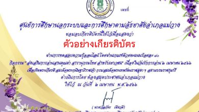 แบบทดสอบออนไลน์ ยอดนักอ่าน สารานุกรมไทยสำหรับเยาวชน เล่มที่ 42 จัดทำโดยห้องสมุดประชาชนอำเภอแม่วาง ผ่านเกณฑ์รับเกียรติบัตรทาง E-mail