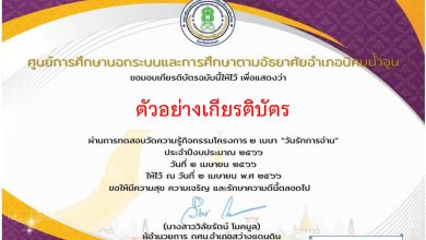 แบบทดสอบออนไลน์ เรื่อง สารานุกรมไทยสำหรับเยาวชนฯ โดยห้องสมุดประชาอำเภอนิคมน้ำอูน ผ่านเกณฑ์รับเกียรติบัตรทาง E-mail