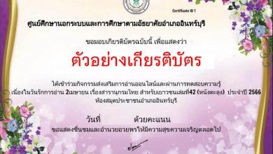 แบบทดสอบออนไลน์ “๒ เมษายน วันรักการอ่าน”  โดยห้องสมุดประชาชนอำเภออินทร์บุรี ผ่านเกณฑ์รับเกียรติบัตรทาง E-mail