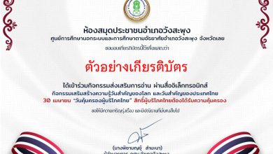 แบบทดสอบออนไลน์ เรื่อง "วันคุ้มครองผู้บริโภคไทย” 30 เมษายน ของทุกปี โดยห้องสมุดประชาชนอำเภอวังสะพุง จังหวัดเลย ผ่านเกณฑ์รับเกียรติบัตรทาง E-mail