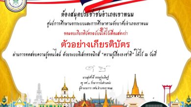 แบบทดสอบออนไลน์ เรื่อง “ความรู้เรื่องธงชาติ” จัดทำโดย ห้องสมุดประชาชนอำเภอเขาพนม ผ่านเกณฑ์รับเกียรติบัตรทาง E-mail