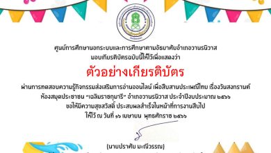 แบบทดสอบออนไลน์ เรื่อง วันสงกรานต์ Songkran Festival โดย ห้องสมุดประชาชน"เฉลิมราชกุมาร"อำเภอวานรนิวาส ผ่านเกณฑ์รับเกียรติบัตรทาง E-mail