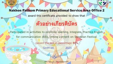 แบบทดสอบออนไลน์ การเรียนรู้บูรณาการทักษะภาษาอังกฤษเพื่อการสื่อสาร และทดสอบความรู้ ผ่านบทเรียนออนไลน์ เรื่อง Songkran Festival โดย สำนักงานเขตพื้นที่การศึกษาประถมศึกษานครปฐม เขต 2 ผ่านเกณฑ์รับเกียรติบัตรทาง E-mail