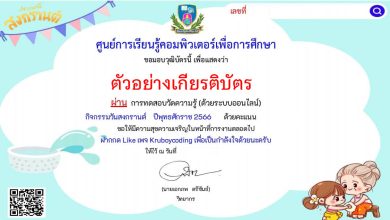 แบบทดสอบออนไลน์ เรื่อง วันมหาสงกรานต์ โดยศูนย์การเรียนรู้คอมพิวเตอร์เพื่อการศึกษา ผ่านเกณฑ์รับเกียรติบัตรทาง E-mail