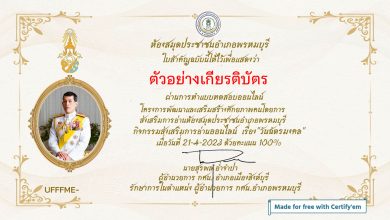 แบบทดสอบออนไลน์ เรื่อง วันฉัตรมงคล โดยห้องห้องสมุดประชาชนอำเภอพรหมบุรี ผ่านเกณฑ์รับเกียรติบัตรทาง E-mail