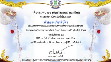 แบบทดสอบออนไลน์ เรื่อง ประเพณีวันสงกรานต์ Songkran Festival โดยห้องสมุดประชาชนอำเภอพรรณานิคม จังหวัดสกลนคร ผ่านเกณฑ์รับเกียรติบัตรทาง E-mail