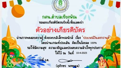 แบบทดสอบออนไลน์ เรื่อง ประเพณีวันสงกรานต์ Songkran Festival โดย กศน.ตำบลเชียงพิณ อำเภอเมืองอุดรธานี จังหวัดอุดรธานี ผ่านเกณฑ์รับเกียรติบัตรทาง E-mail