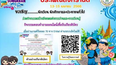 แบบทดสอบออนไลน์ เรื่อง ประเพณีวันสงกรานต์ Songkran Festival โดยห้องสมุดประชาชน "เฉลิมราชกุมารี" อำเภอวาริชภูมิ จังหวัดสกลนคร ผ่านเกณฑ์รับเกียรติบัตรทาง E-mail