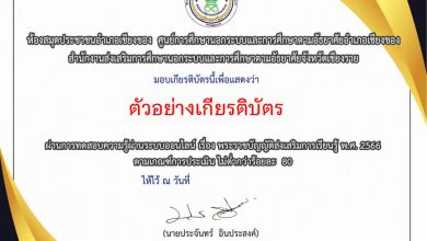 แบบทดสอบออนไลน์ เรื่อง “พระราชบัญญัติส่งเสริมการเรียนรู้ พ.ศ. 2566” จัดทำโดยห้องสมุดประชาชนอำเภอเชียงของ จังหวัดเชียงราย ผ่านเกณฑ์รับเกียรติบัตรทาง E-mail