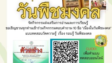 กิจกรรมทดสอบความรู้ชุด “วันพืชมงคล” จัดทำโดยห้องสมุดประชาชน "เฉลิมราชกุมารี" จังหวัดชัยภูมิ ผ่านเกณฑ์รับเกียรติบัตรทาง E-mail