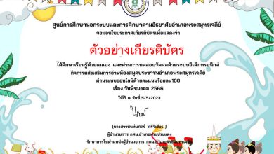 แบบทดสอบออนไลน์ เรื่อง “วันพืชมงคล” จัดทำโดย ห้องสมุดประชาชนอำเภอพระสมุทรเจดีย์ ผ่านเกณฑ์รับเกียรติบัตรทาง E-mail