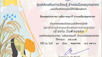 กิจกรรมทดสอบความรู้ชุด “วันพืชมงคล” 17 พฤษภาคม 2566 จัดทำโดย ห้องสมุดประชาชน"เฉลิมราชกุมารี"อำเภอเมืองสมุทรสาคร ผ่านเกณฑ์รับเกียรติบัตรทาง E-mail