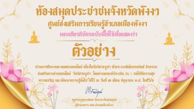 แบบทดสอบออนไลน์ เรื่อง “วันสำคัญทางศาสนาวันวิสาขบูชา” จัดทำโดยห้องสมุดประชาชนจังหวัดพังงา ผ่านเกณฑ์รับเกียรติบัตรทาง E-mail