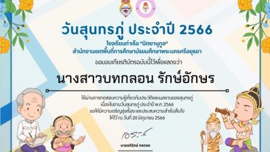 แบบทดสอบออนไลน์ เรื่อง วันสุนทรภู่ จัดทำโดยโรงเรียนท่าเรือ "นิตยานุกูล" ผ่านเกณฑ์รับเกียรติบัตรทาง E-mail