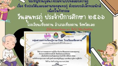 แบบทดสอบออนไลน์ เรื่อง “ชีวประวัติและผลงานของสุนทรภู่ ” จัดทำโดยโรงเรียนเชียงคาน ผ่านเกณฑ์รับเกียรติบัตรทาง E-mail