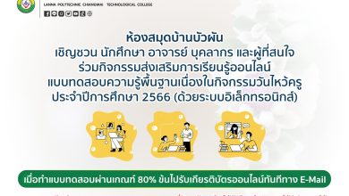 แบบทดสอบออนไลน์ เรื่อง “ความรู้พื้นฐานวันไหว้ครู” ประจำปีการศึกษา 2566 จัดทำโดยวิทยาลัยเทคโนโลยีโปลิเทคนิคลานนา เชียงใหม่ ผ่านเกณฑ์รับเกียรติบัตรทาง E-mail