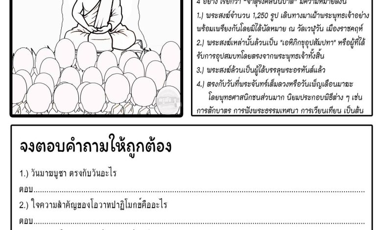 แจกฟรี ใบงานวันมาฆบูชา ใบงานวันสำคัญทางศาสนา